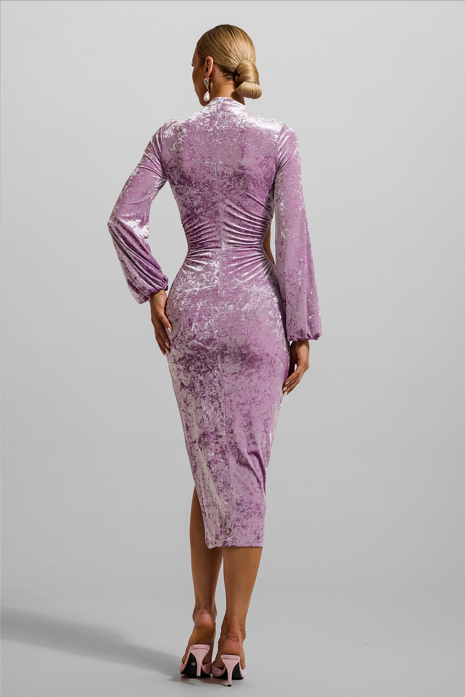 Solid Velvet Cut-Out Split Midi Dress