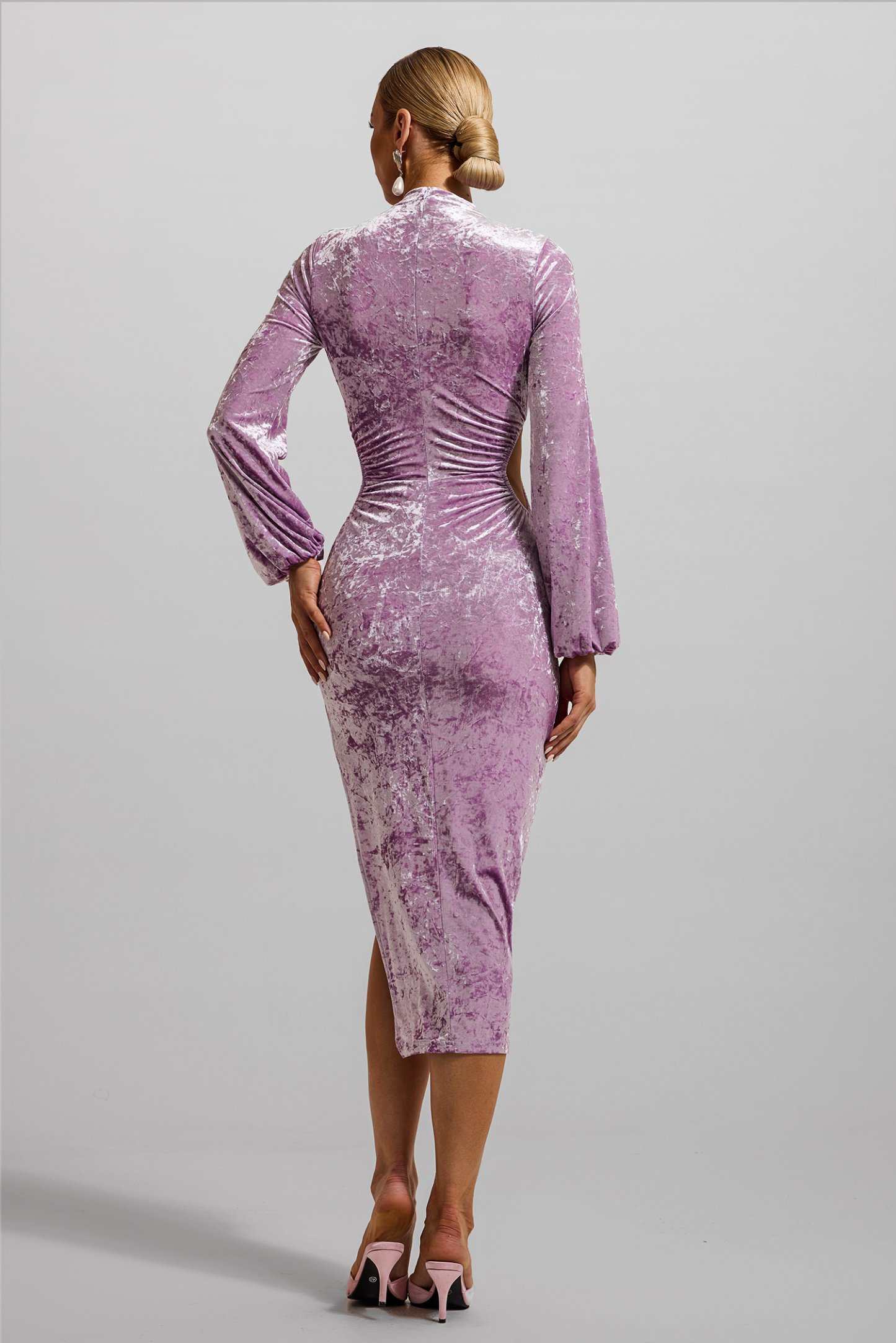 Solid Velvet Cut-Out Split Midi Dress