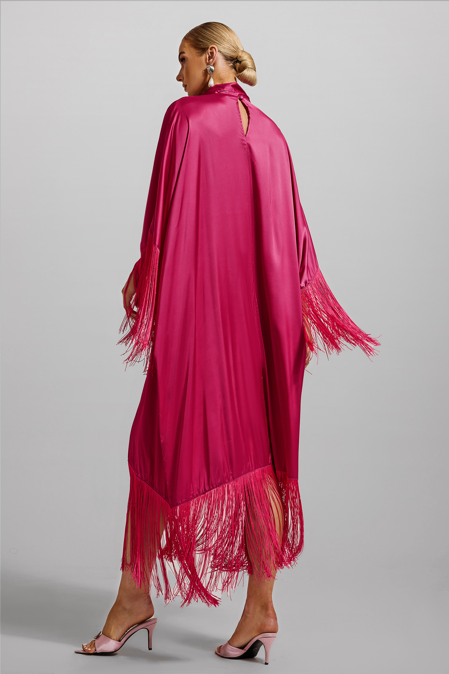 Satin Tassel High Neck Midi Dress