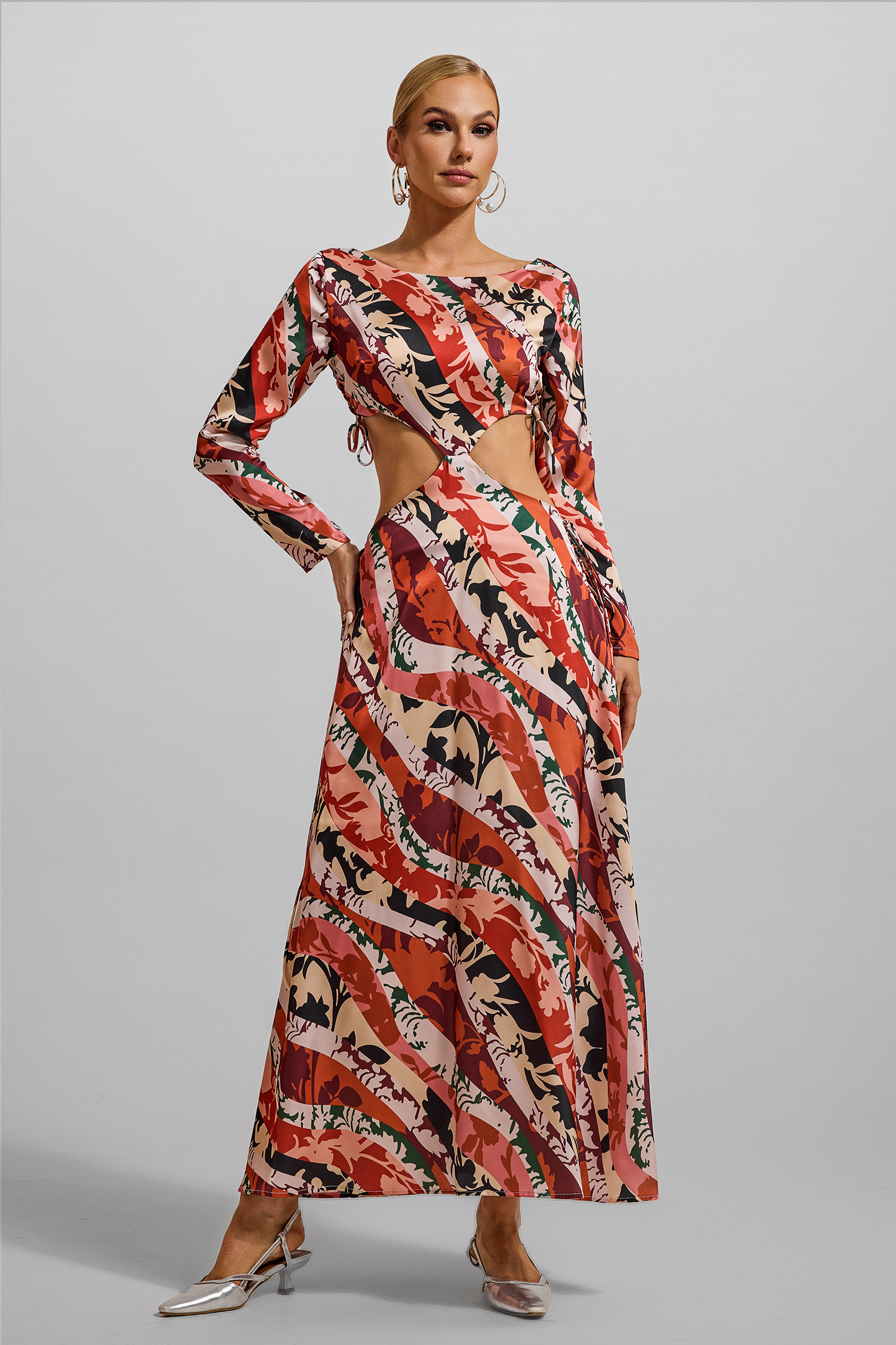 Floral Cut-Out Long Sleeve Midi Dress