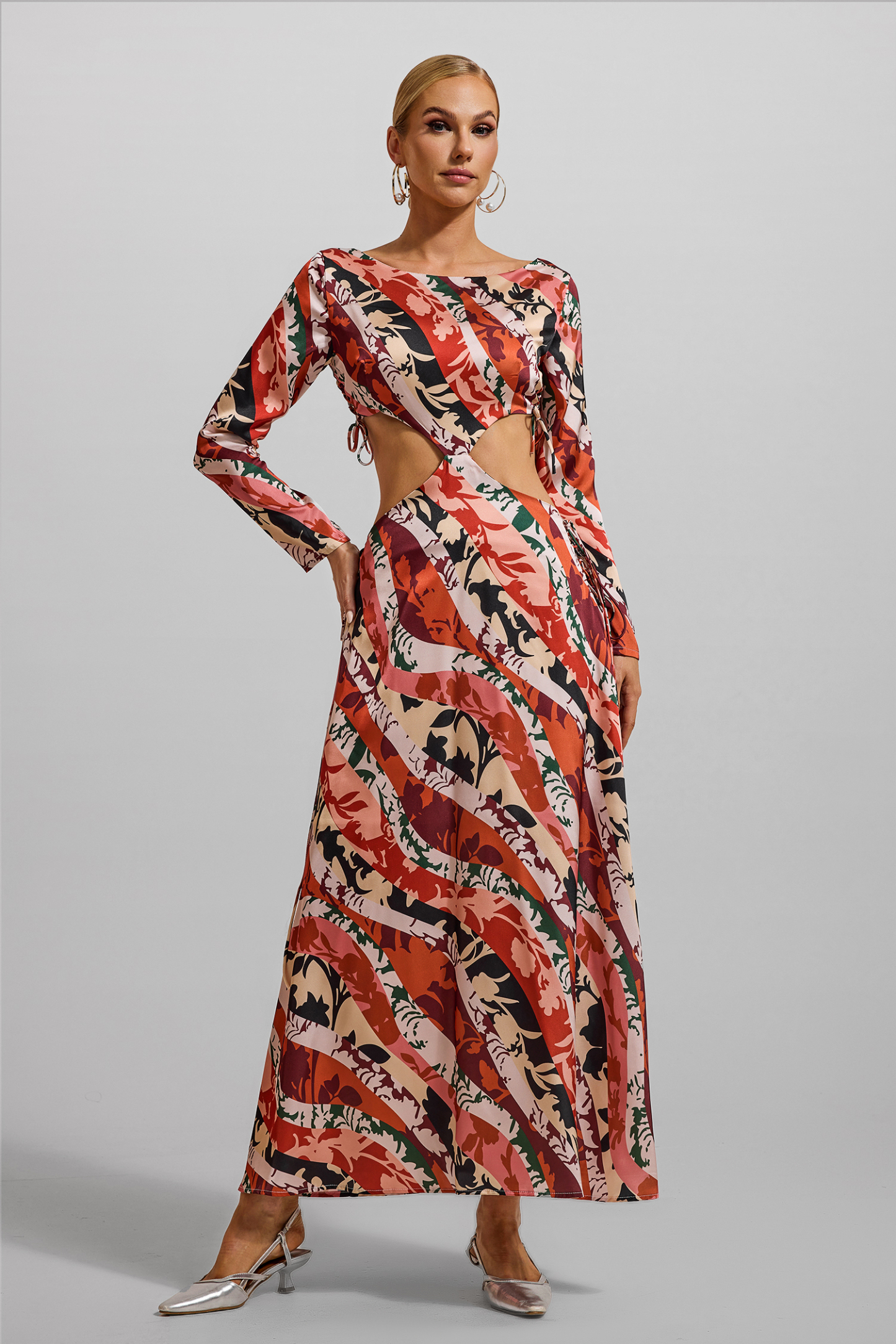 Floral Cut-Out Long Sleeve Midi Dress