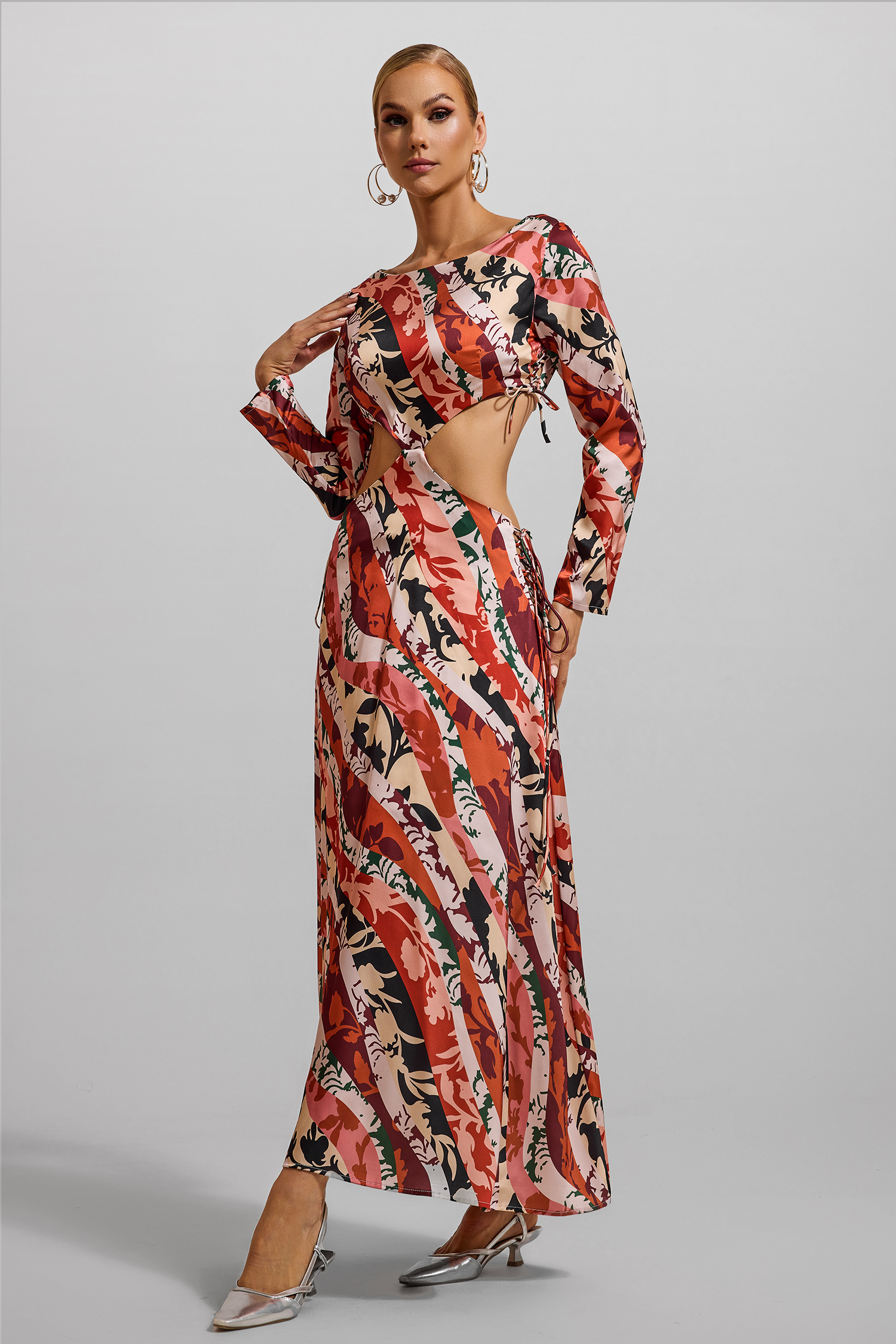 Floral Cut-Out Long Sleeve Midi Dress