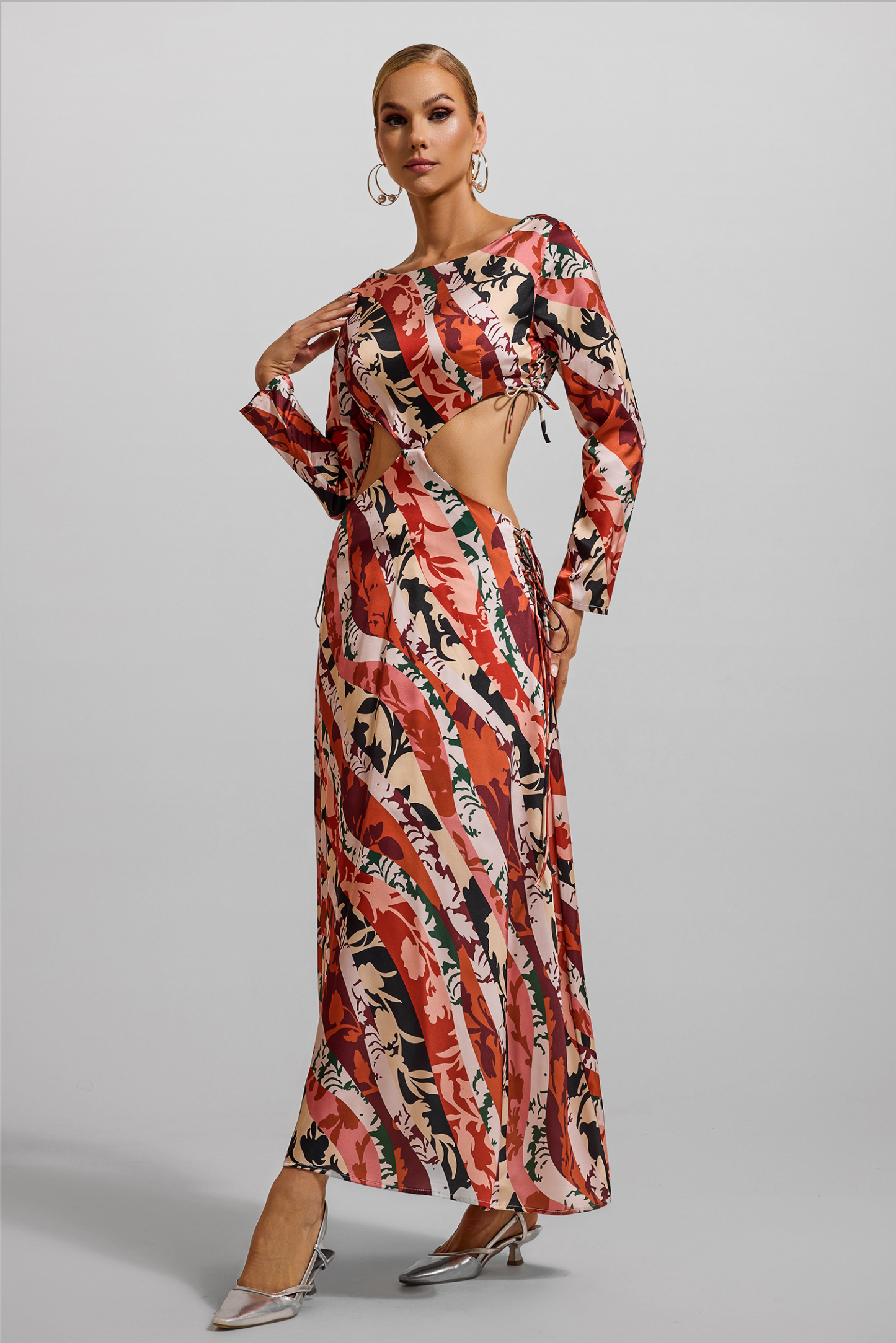 Floral Cut-Out Long Sleeve Midi Dress