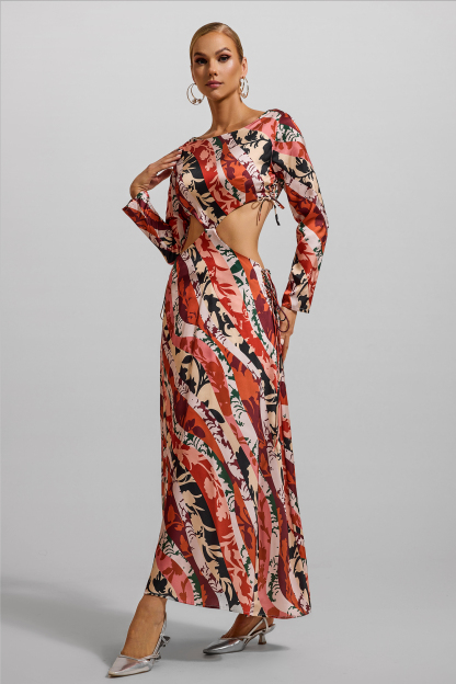 Floral Cut-Out Long Sleeve Midi Dress