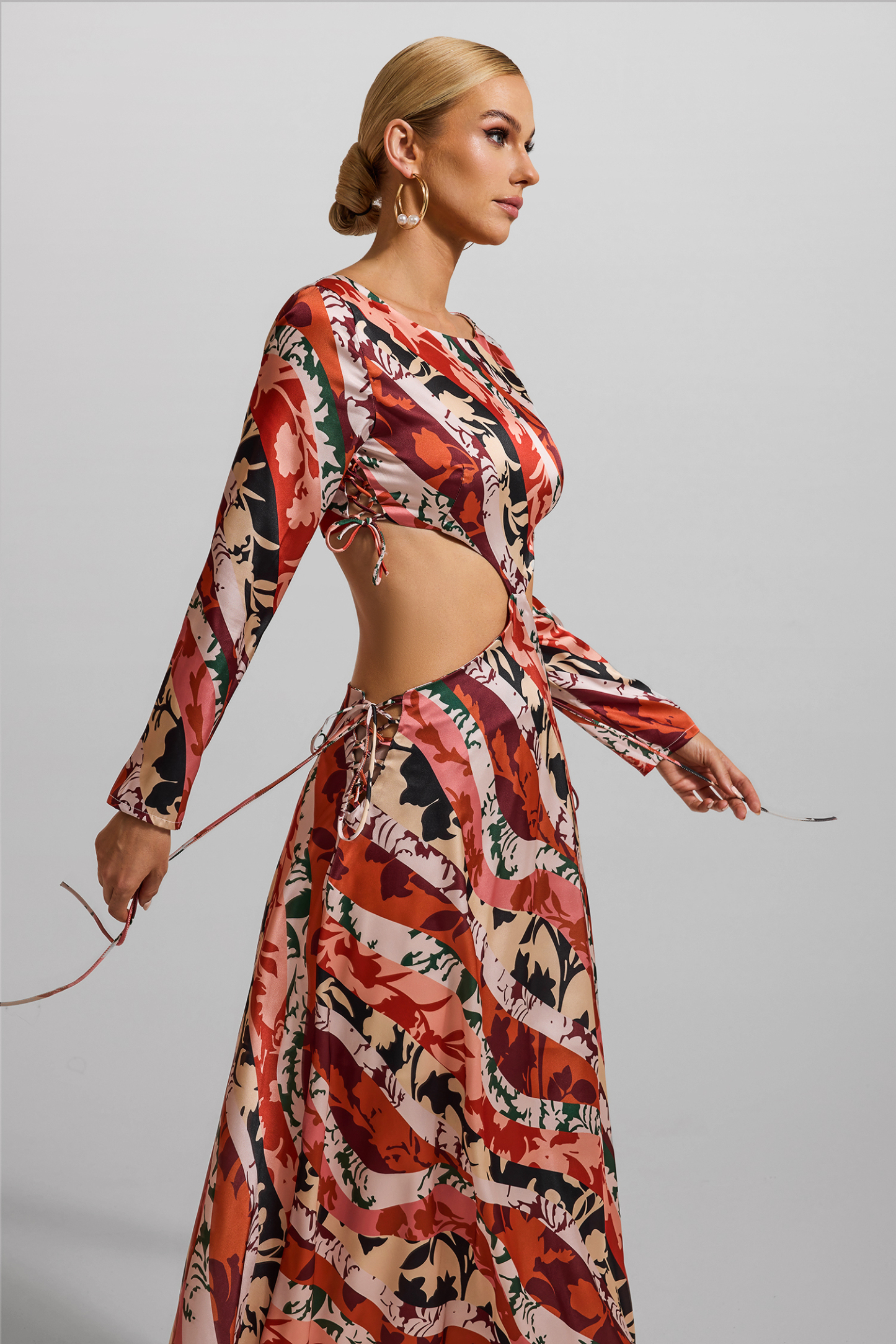 Floral Cut-Out Long Sleeve Midi Dress