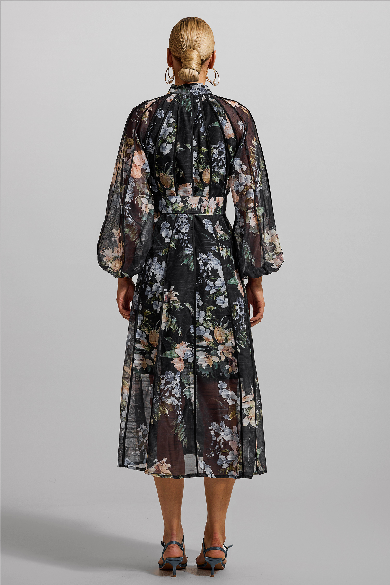 Floral Lantern Sleeve Bottom Midi Dress