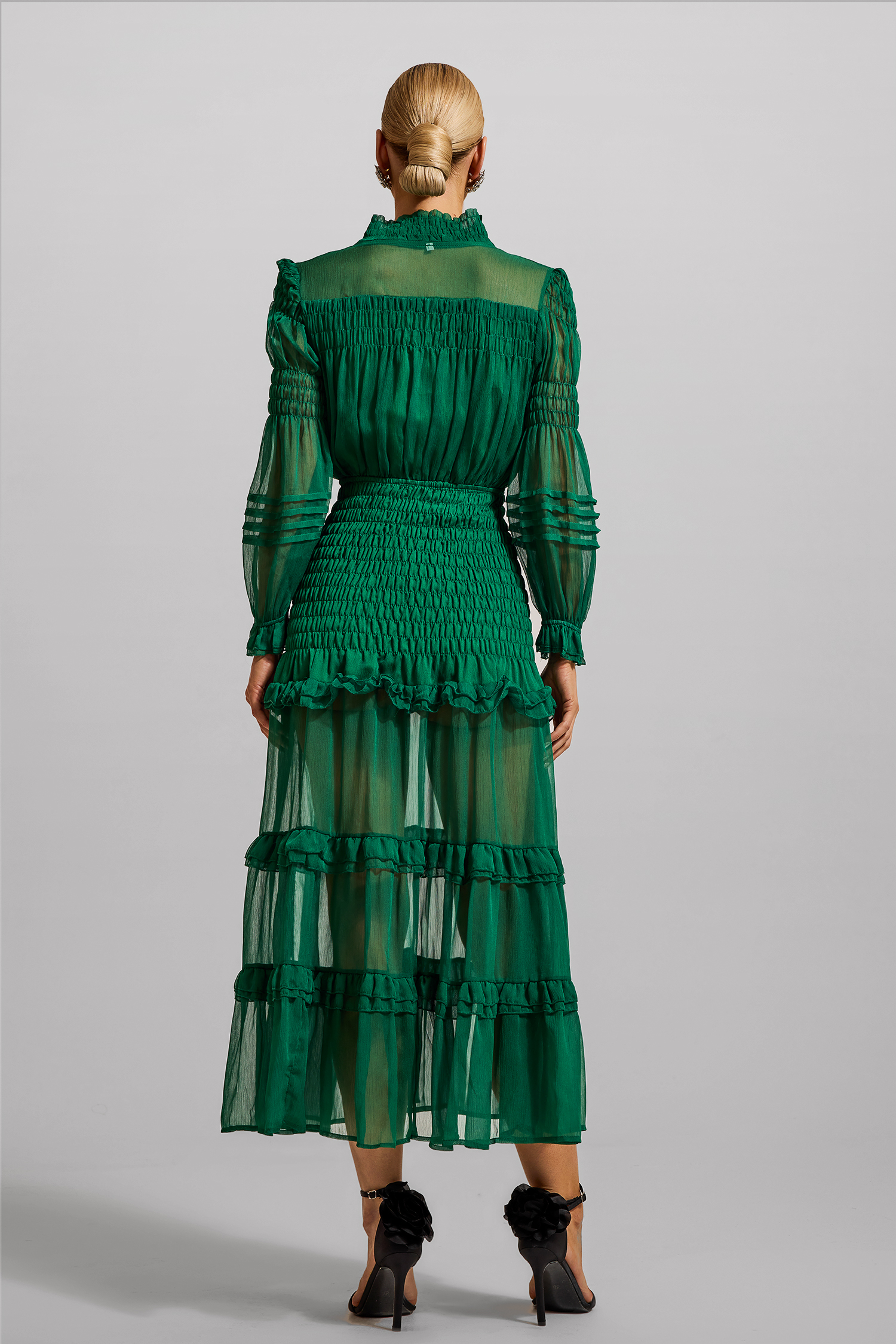 Chiffon Solid Smocking Maxi Dress