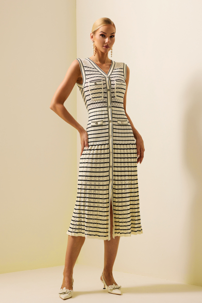 Knit Stripe Sleeveless Midi Dress
