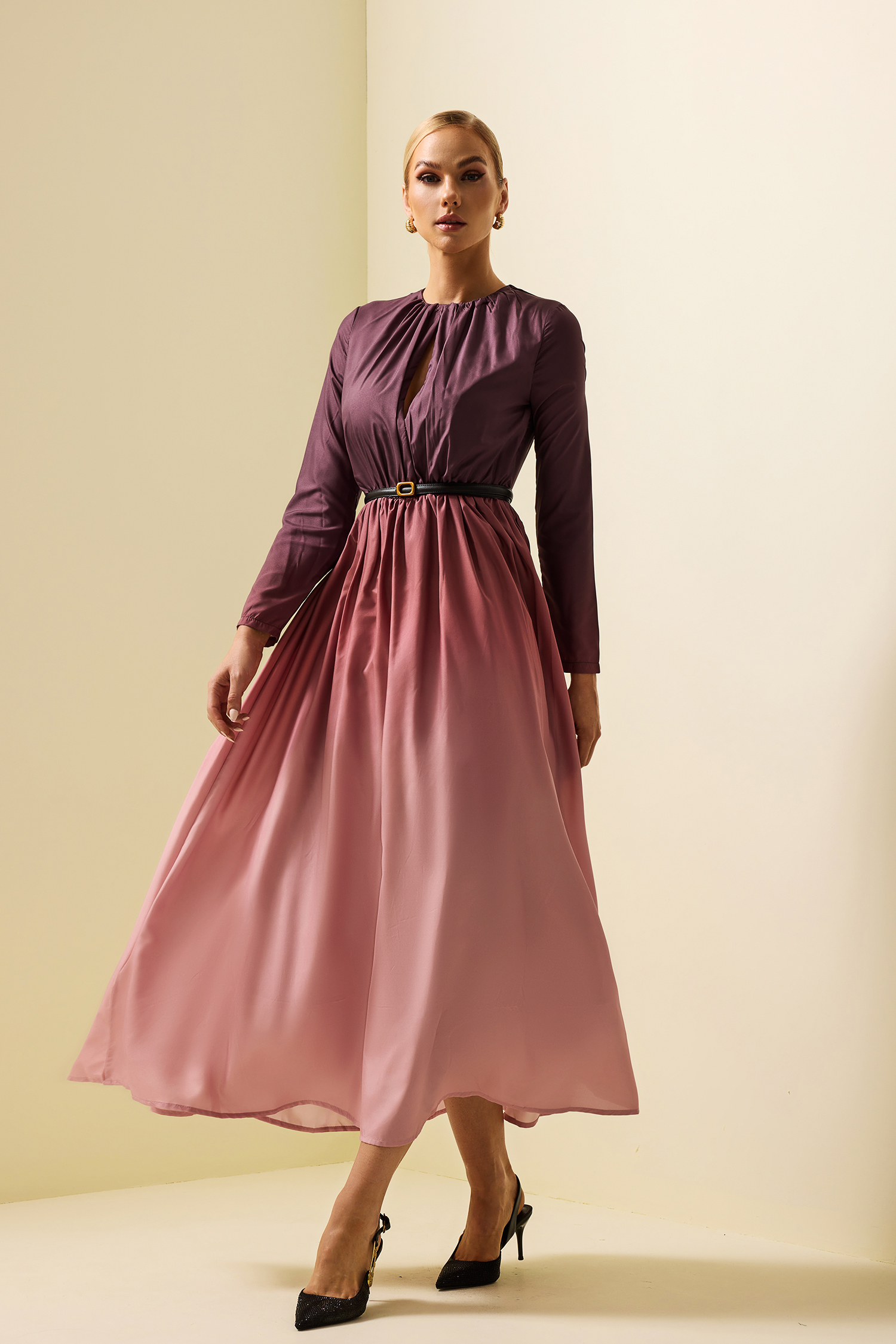 Gradient Color Runched Maxi Dres