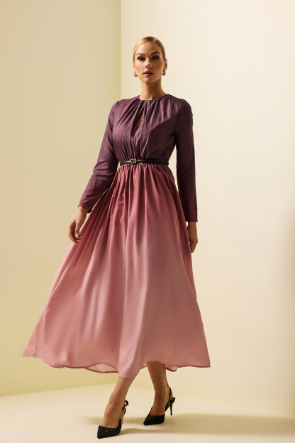 Gradient Color Runched Maxi Dres