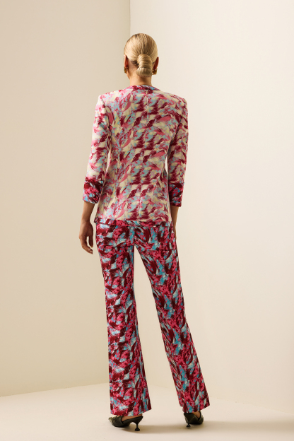 Feather Print V-Neck Long Sleeve Blazer