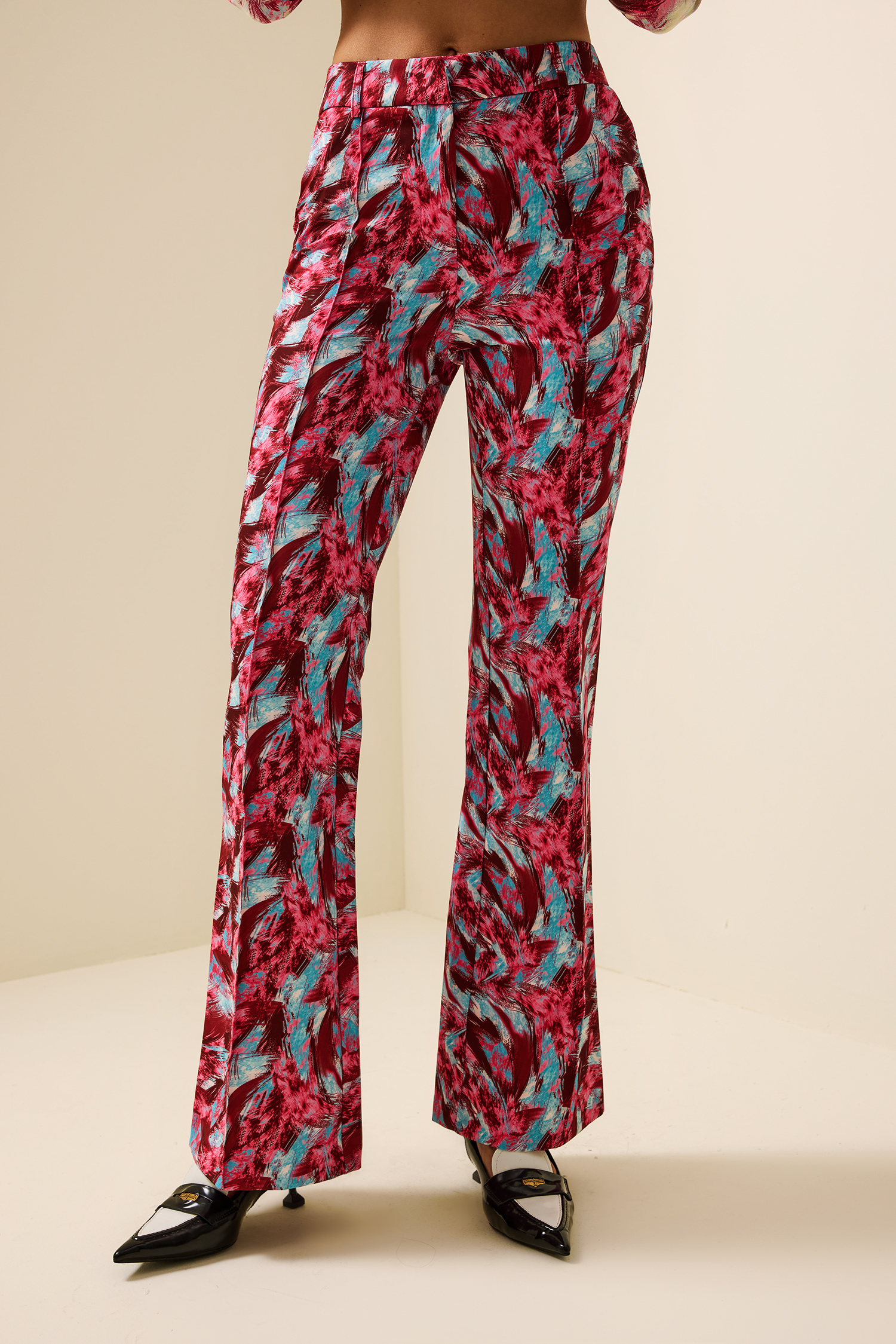 Feather Print High Waist Loose Pants