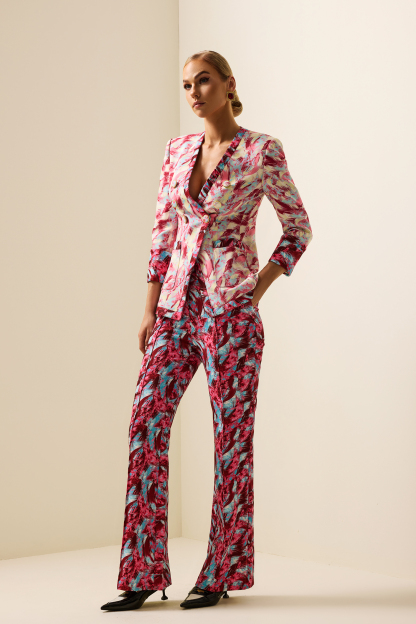 Feather Print V-Neck Long Sleeve Blazer