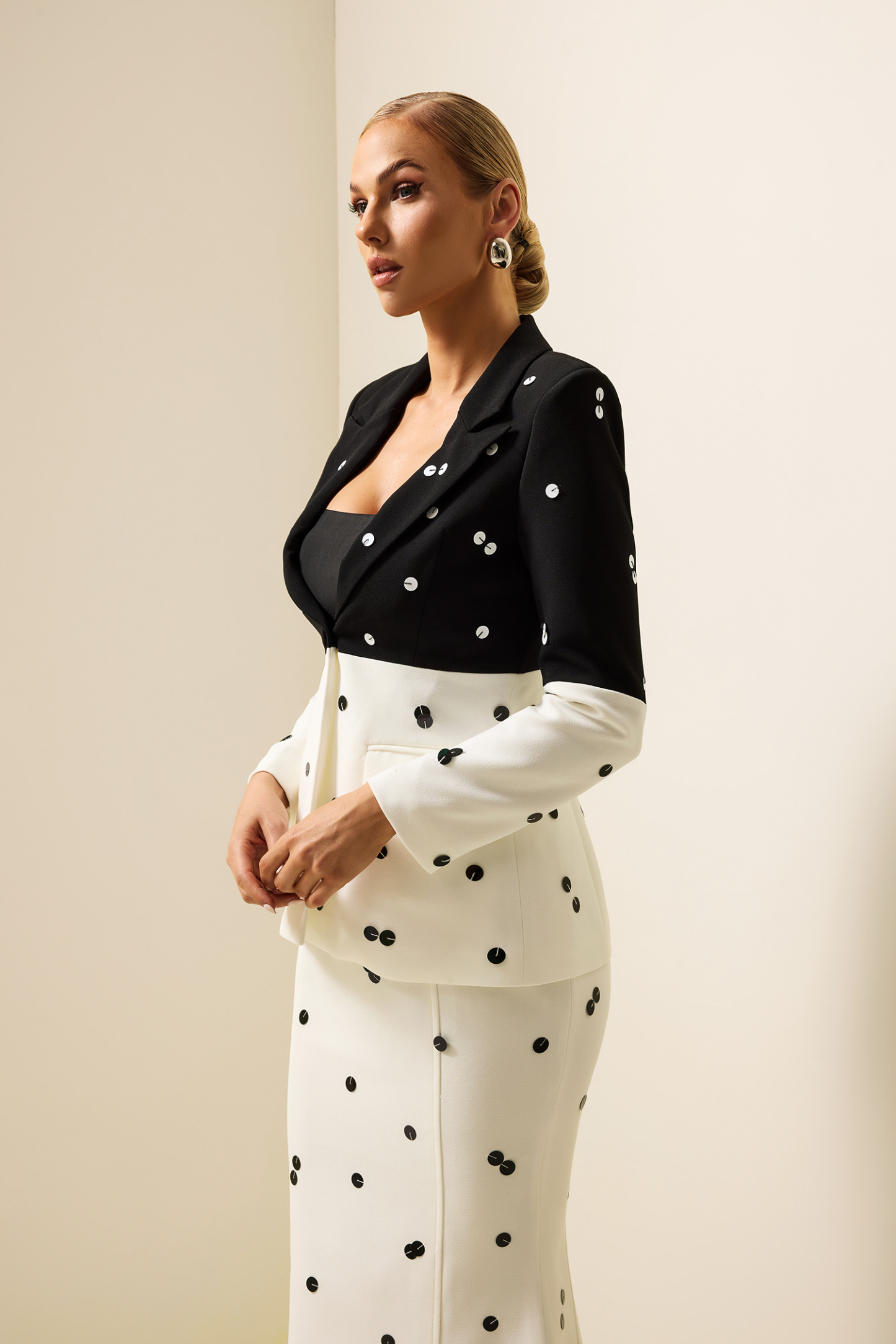 Sequin Splicing Long Sleeve Blazer