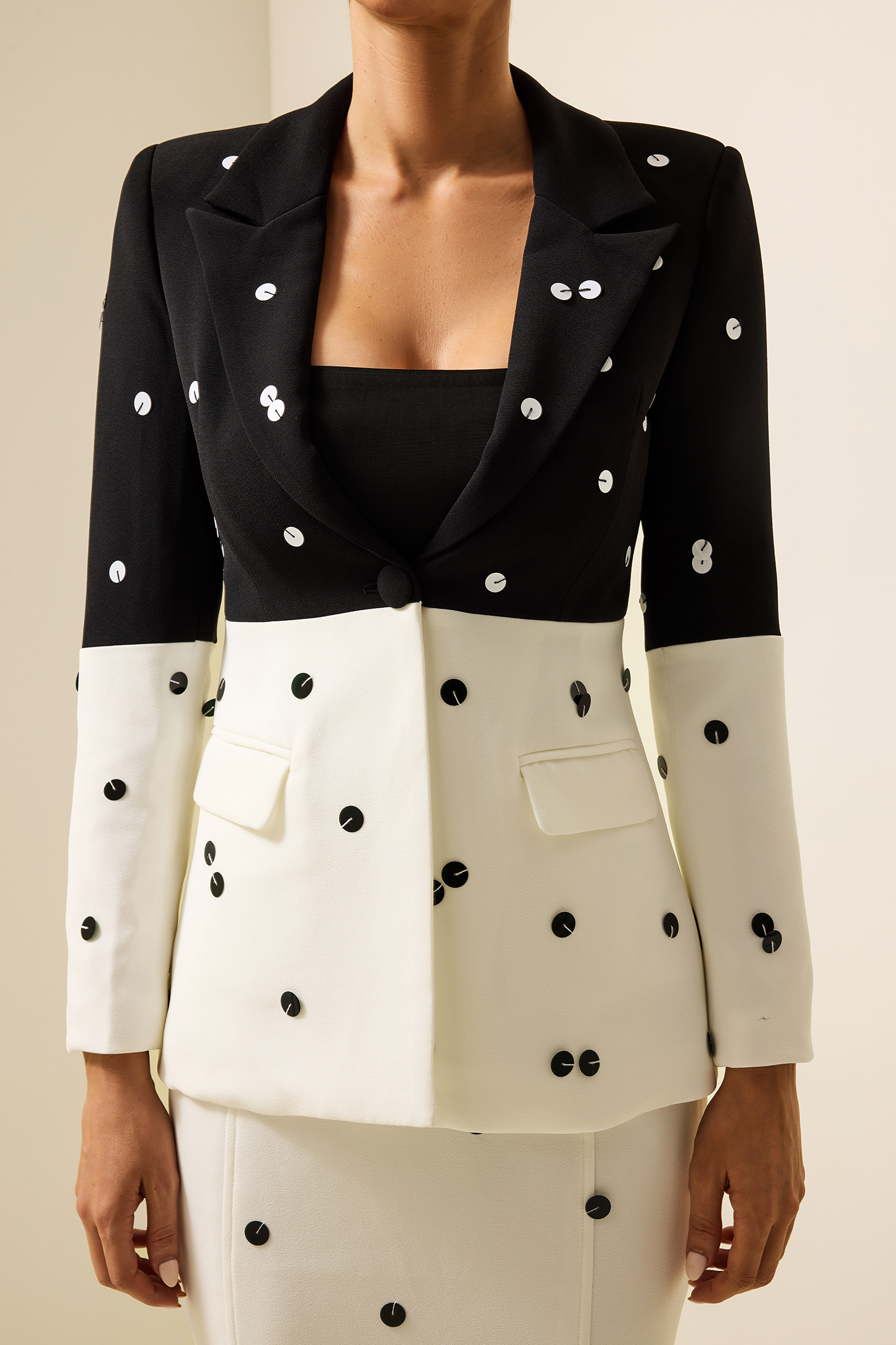 Sequin Splicing Long Sleeve Blazer