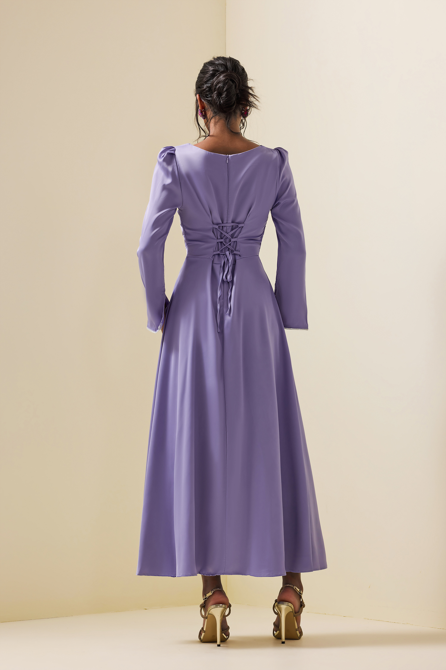 Solid Satin Rhinestone Maxi Dress