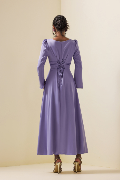 Solid Satin Rhinestone Maxi Dress