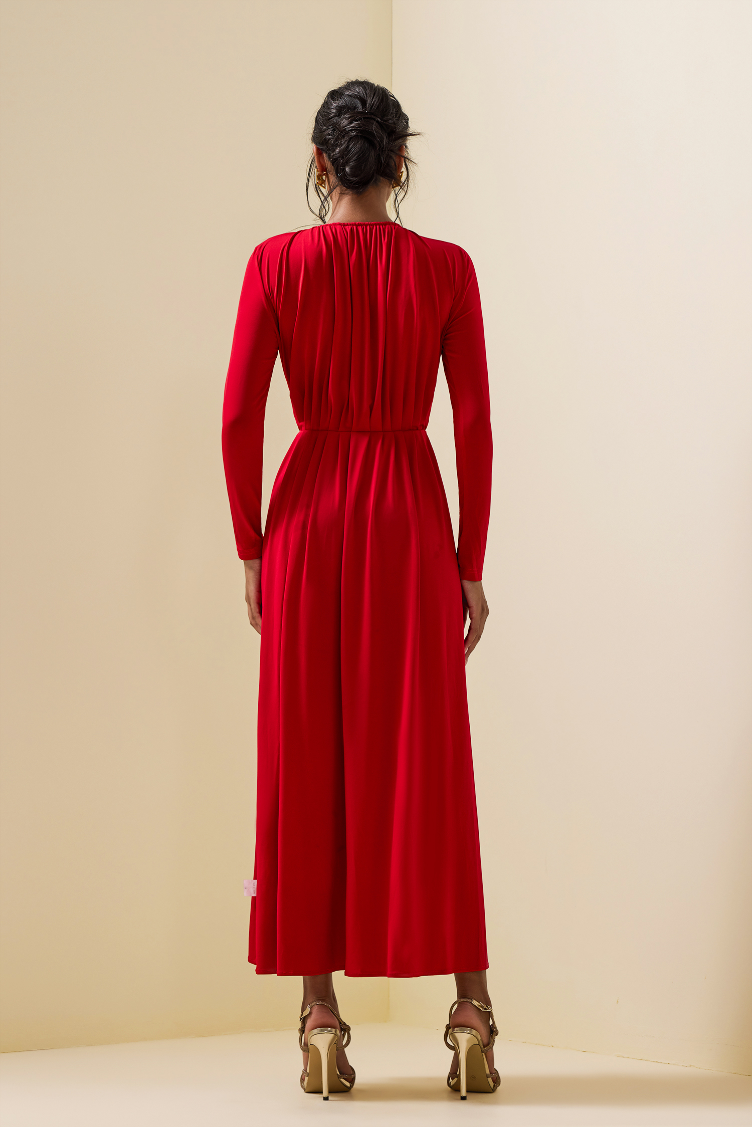 3D Floral Jersey Solid Bottom Midi Dress