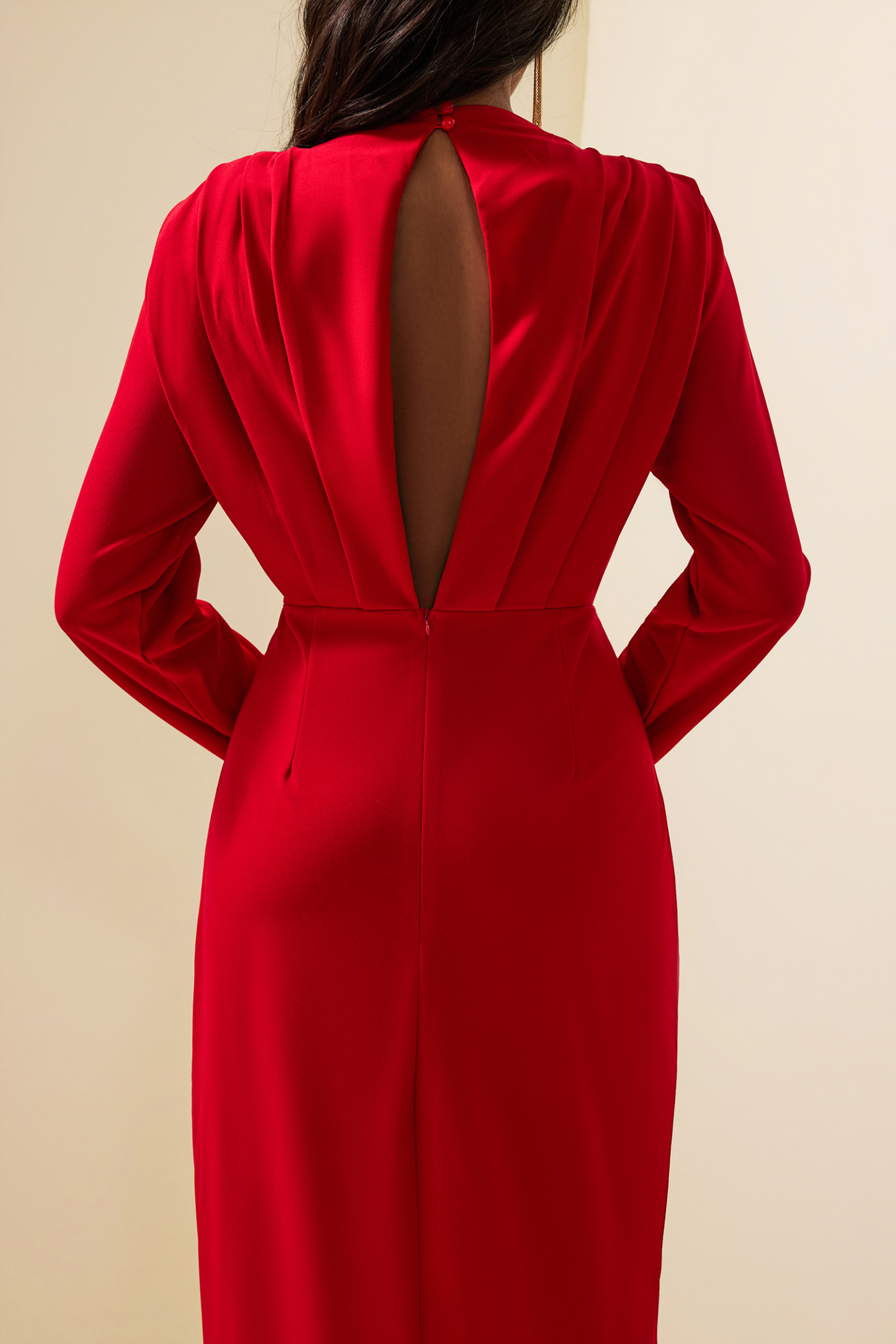 Solid High Split Long Sleeve Midi Dress