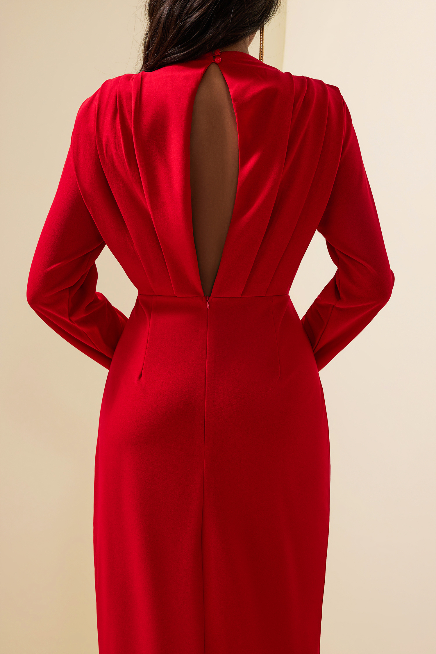 Solid High Split Long Sleeve Midi Dress