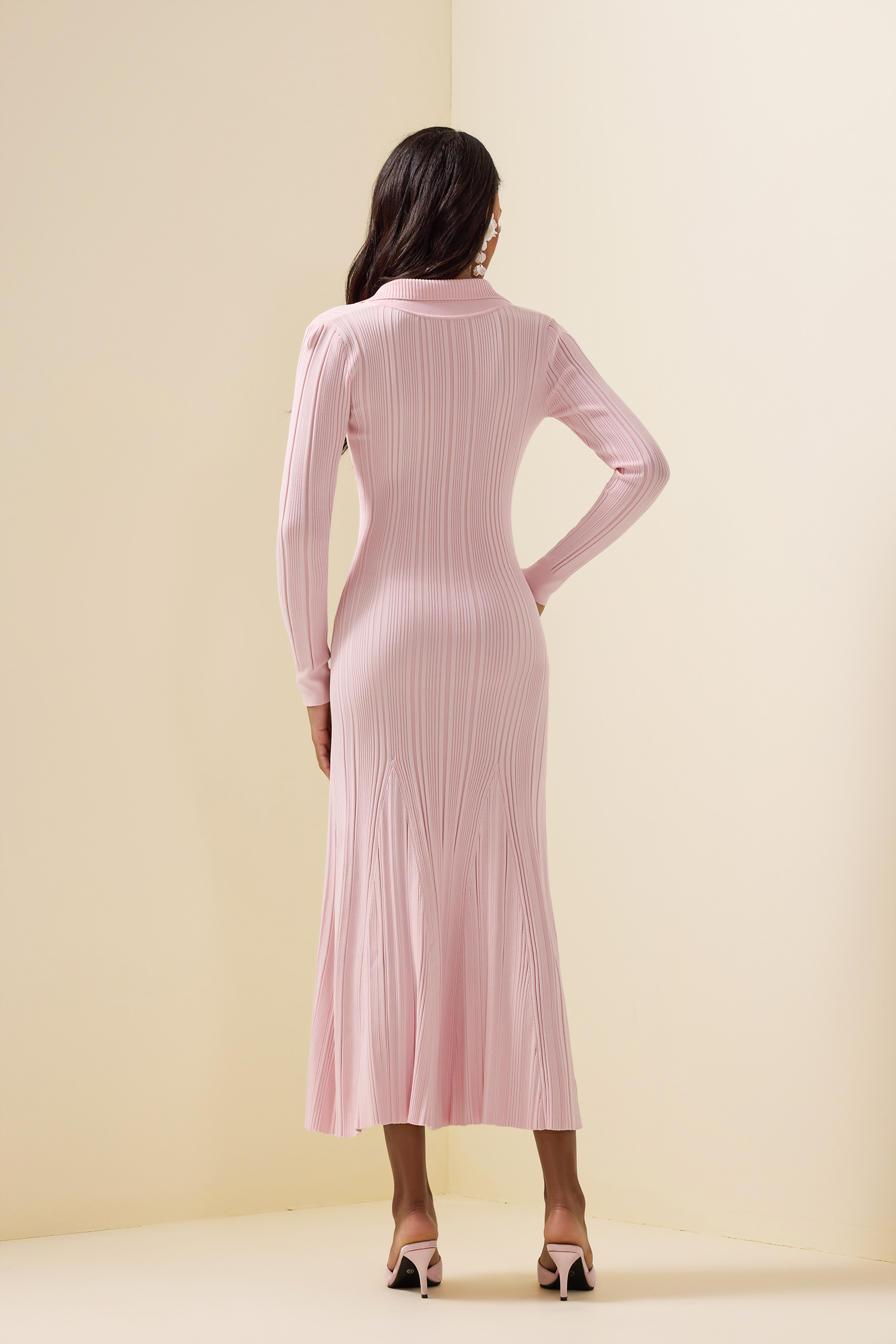 Jersey Flapped Long Sleeve Midi Dress