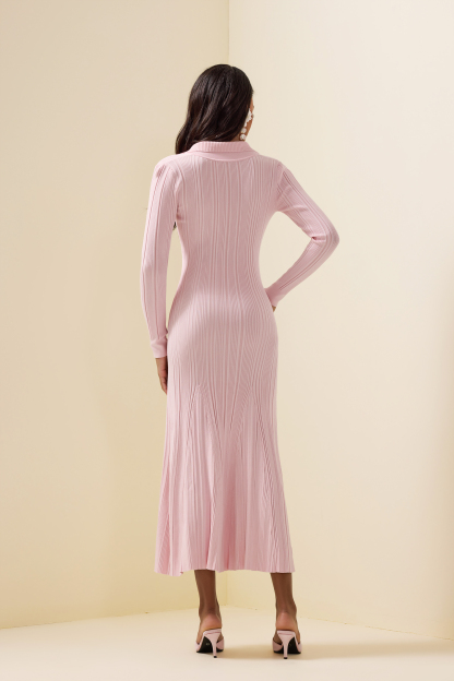 Jersey Flapped Long Sleeve Midi Dress