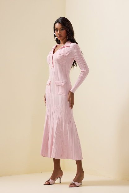 Jersey Flapped Long Sleeve Midi Dress