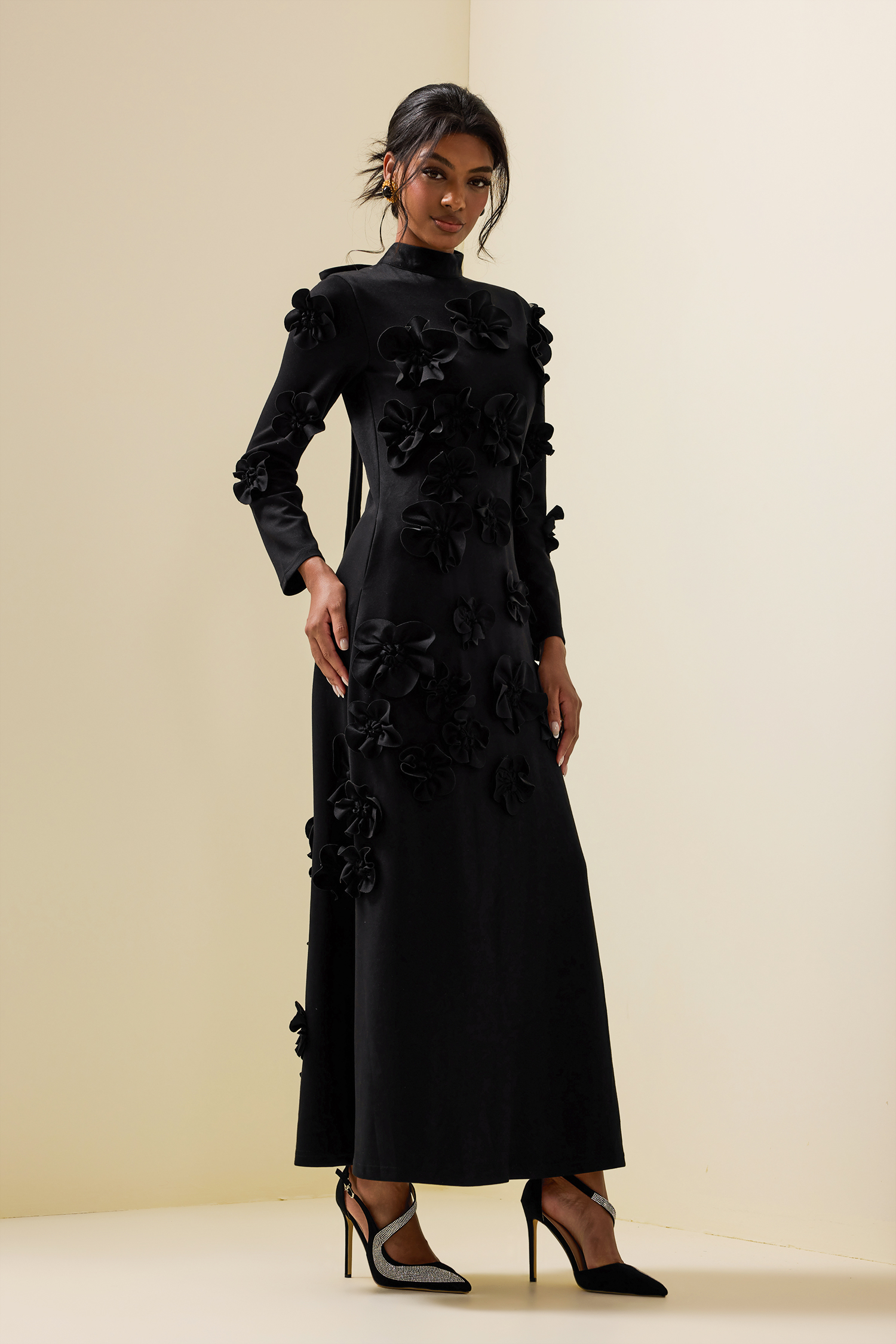 collared long sleeve midi dress Long Sleeve Collared Black Midi Dress | Modest Women Clothing
