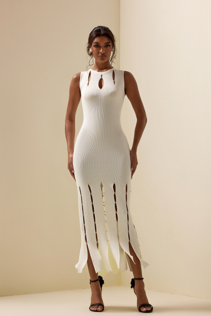 Knit Solid Cut-Out Sleeveless Midi Dress