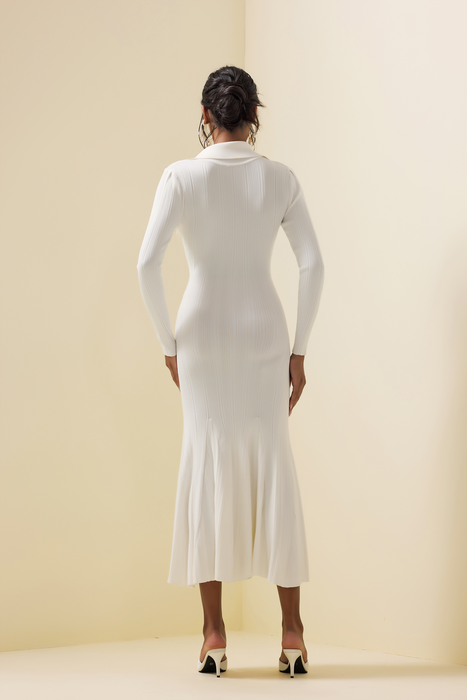 Jersey Button Long Sleeve Midi Dress