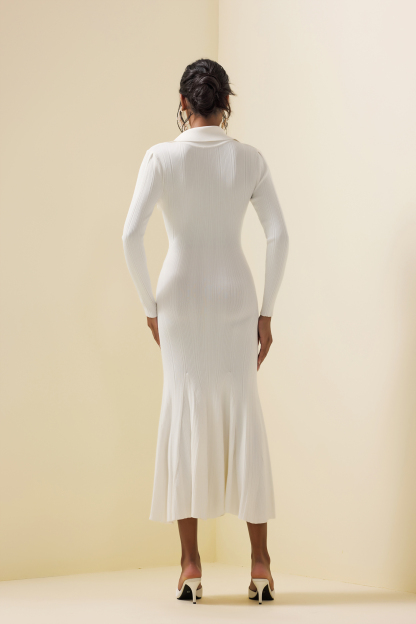 Jersey Button Long Sleeve Midi Dress