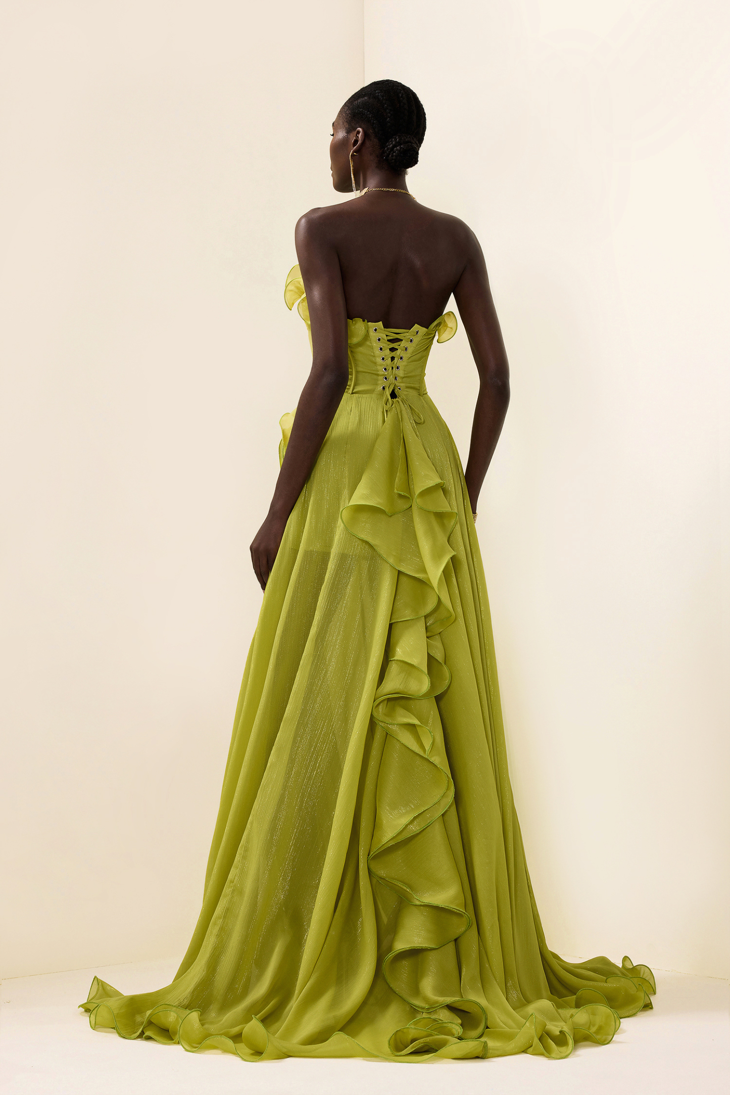 Solid Frill Sweetheart Neck Sleeveless Maxi Dress