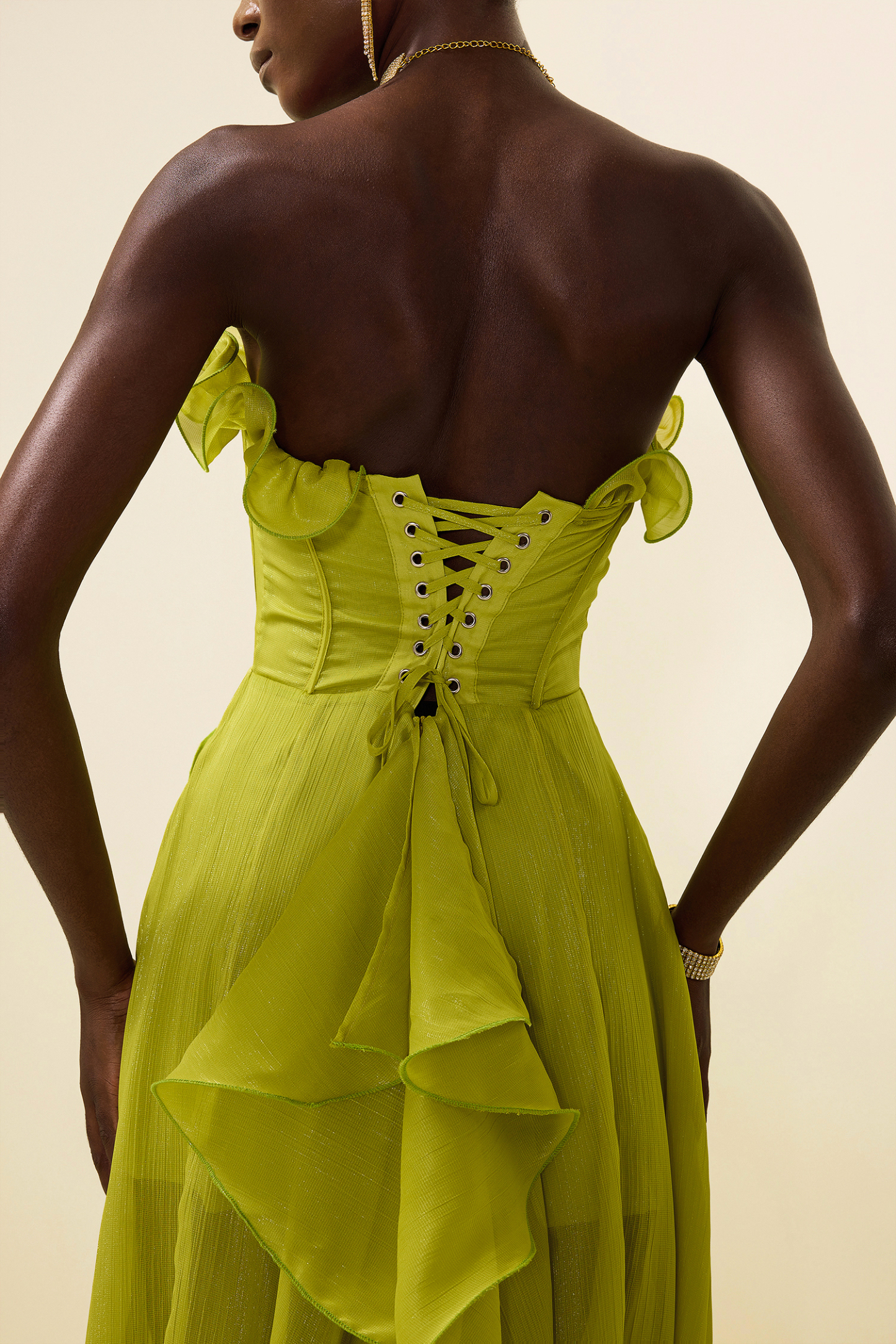 Solid Frill Sweetheart Neck Sleeveless Maxi Dress