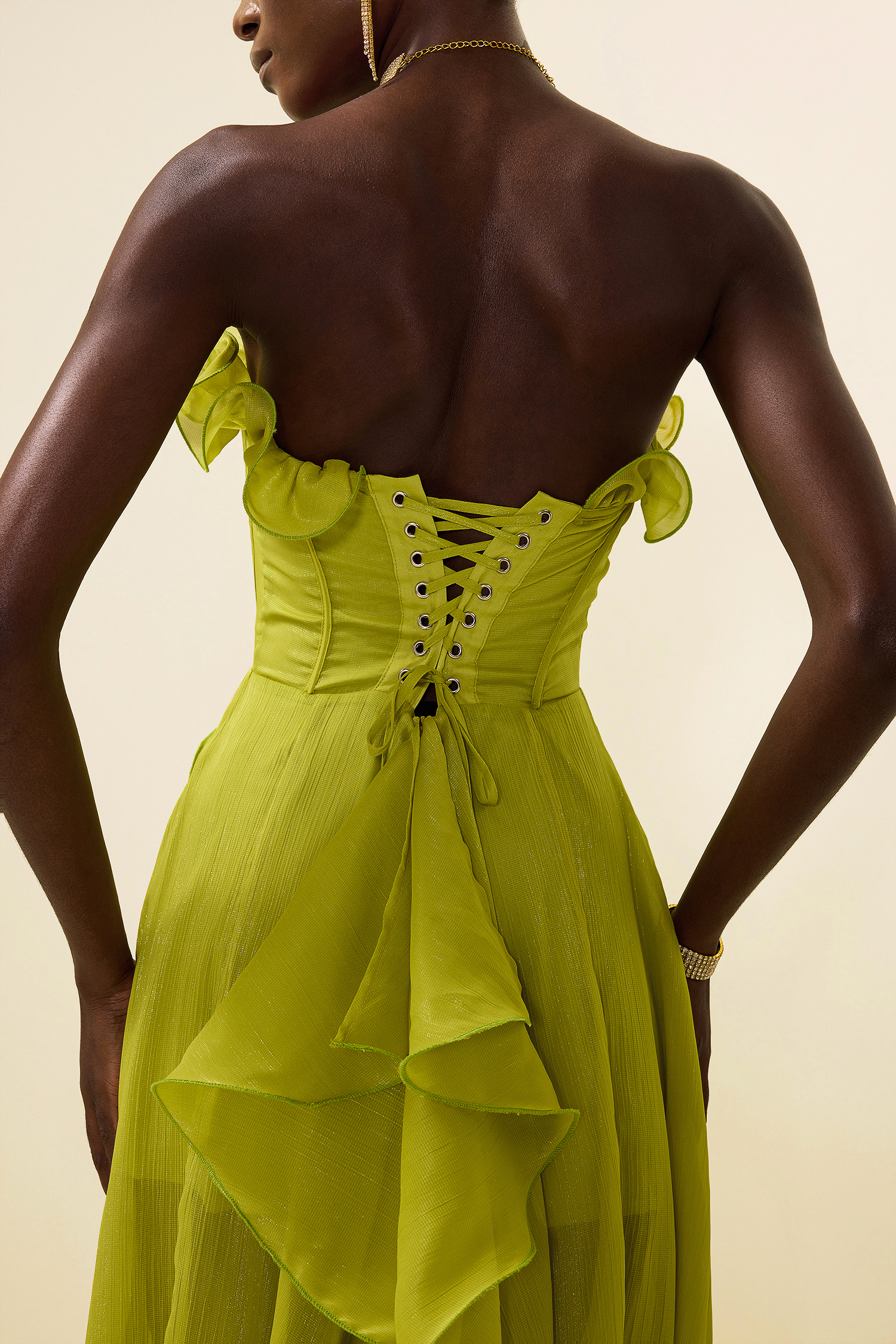 Solid Frill Sweetheart Neck Sleeveless Maxi Dress