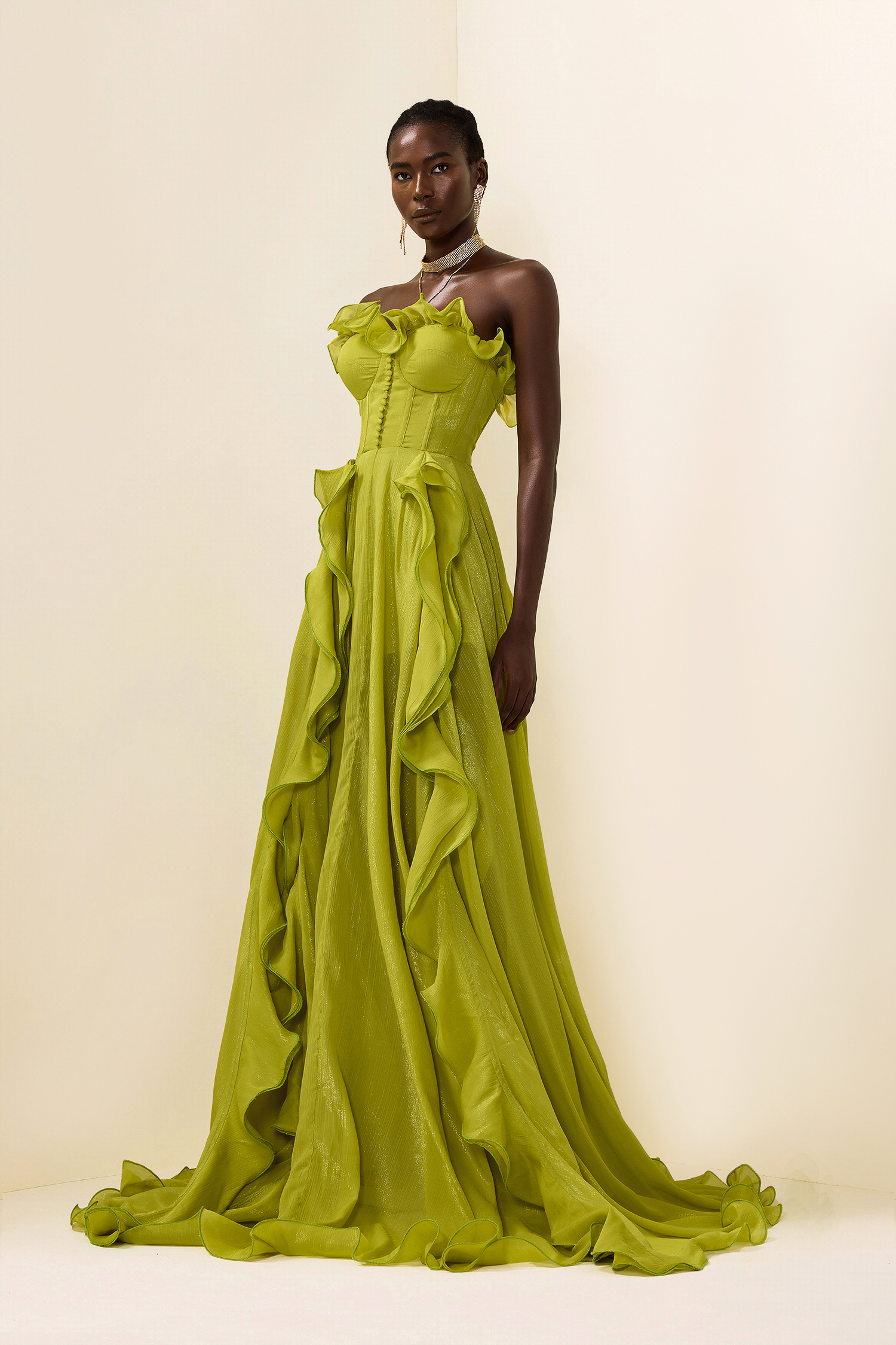 Solid Frill Sweetheart Neck Sleeveless Maxi Dress