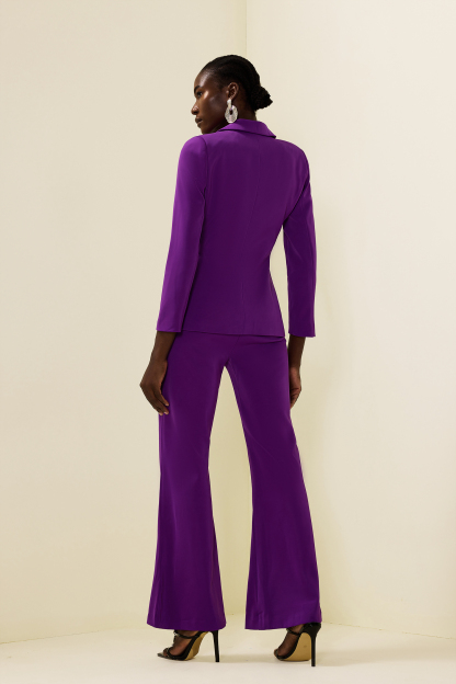 Solid Ruched Bottom Blazer ＆Mid Waist Solid Pants Set