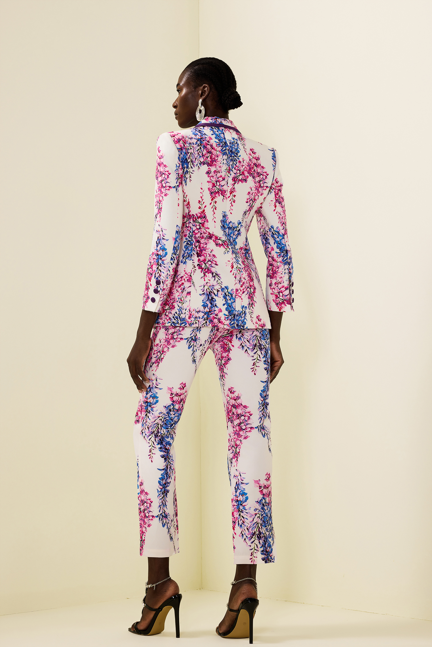 Floral Double Breasted Blazer & High Waist Pants Set