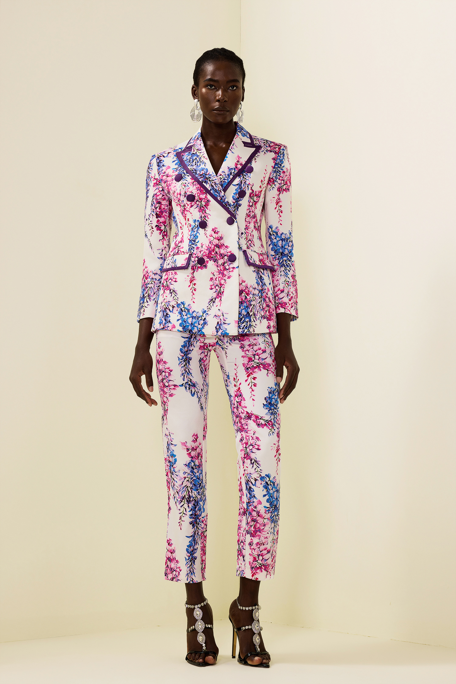 Floral Double Breasted Blazer & High Waist Pants Set