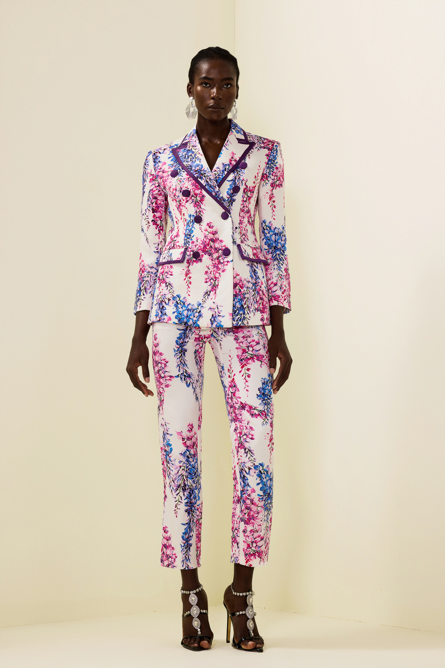 Floral Double Breasted Blazer & High Waist Pants Set