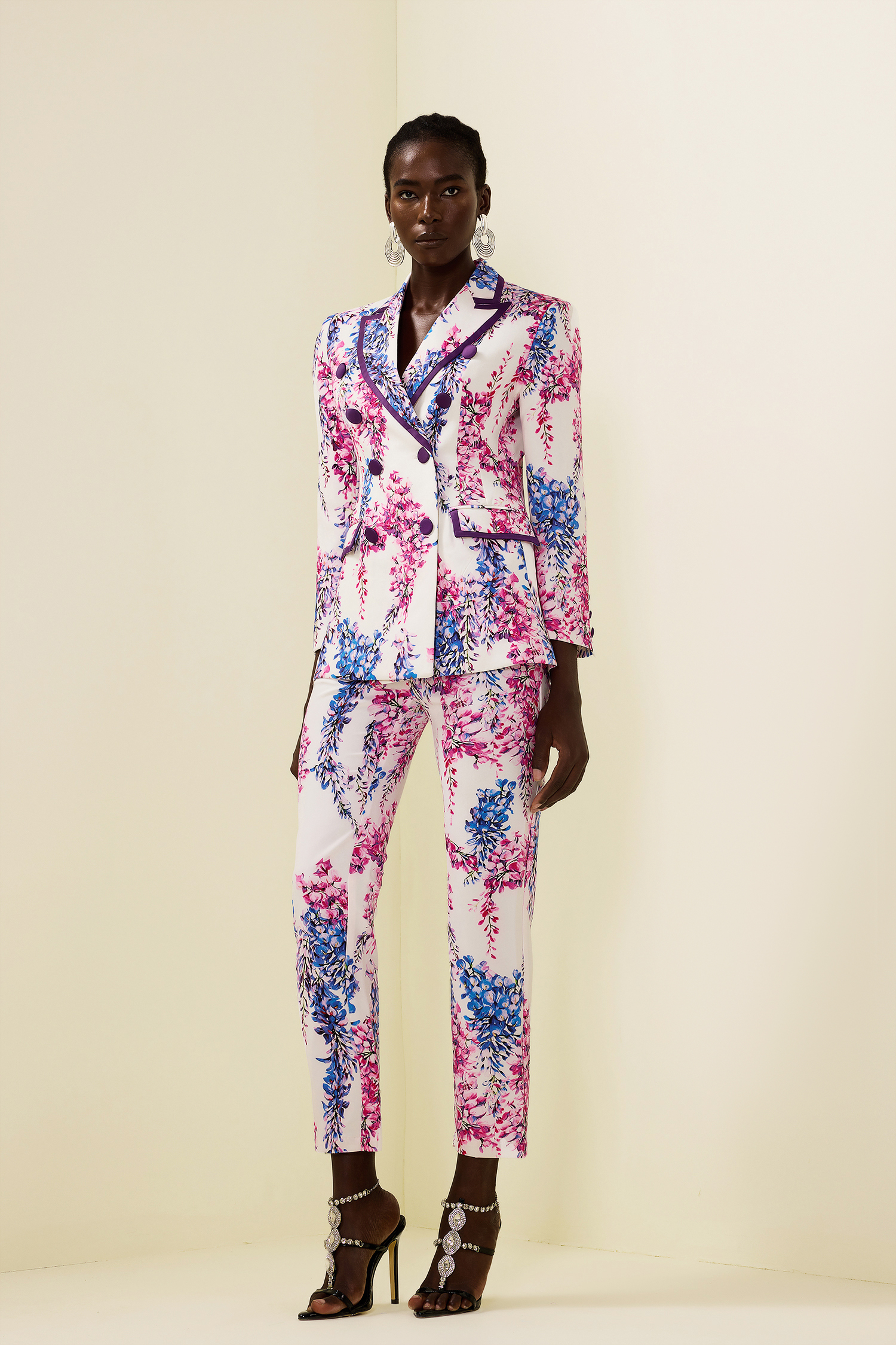 Floral Double Breasted Blazer & High Waist Pants Set