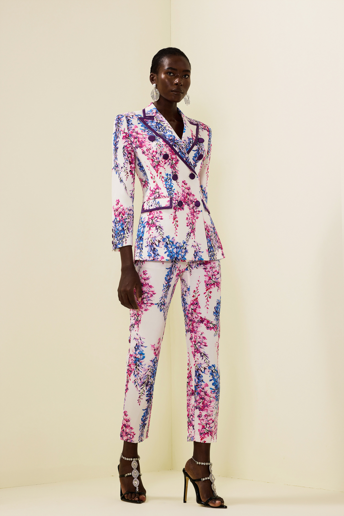 Floral Double Breasted Blazer & High Waist Pants Set