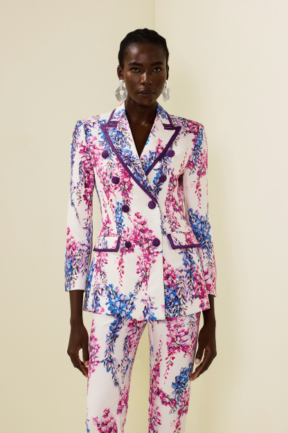 Floral Double Breasted Blazer & High Waist Pants Set