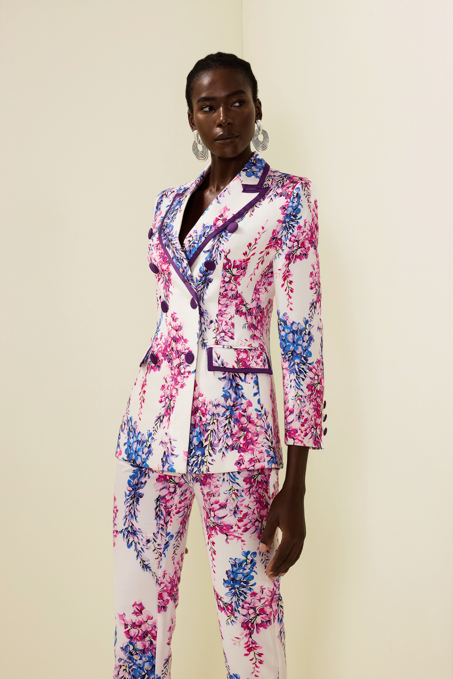 Floral Double Breasted Blazer & High Waist Pants Set