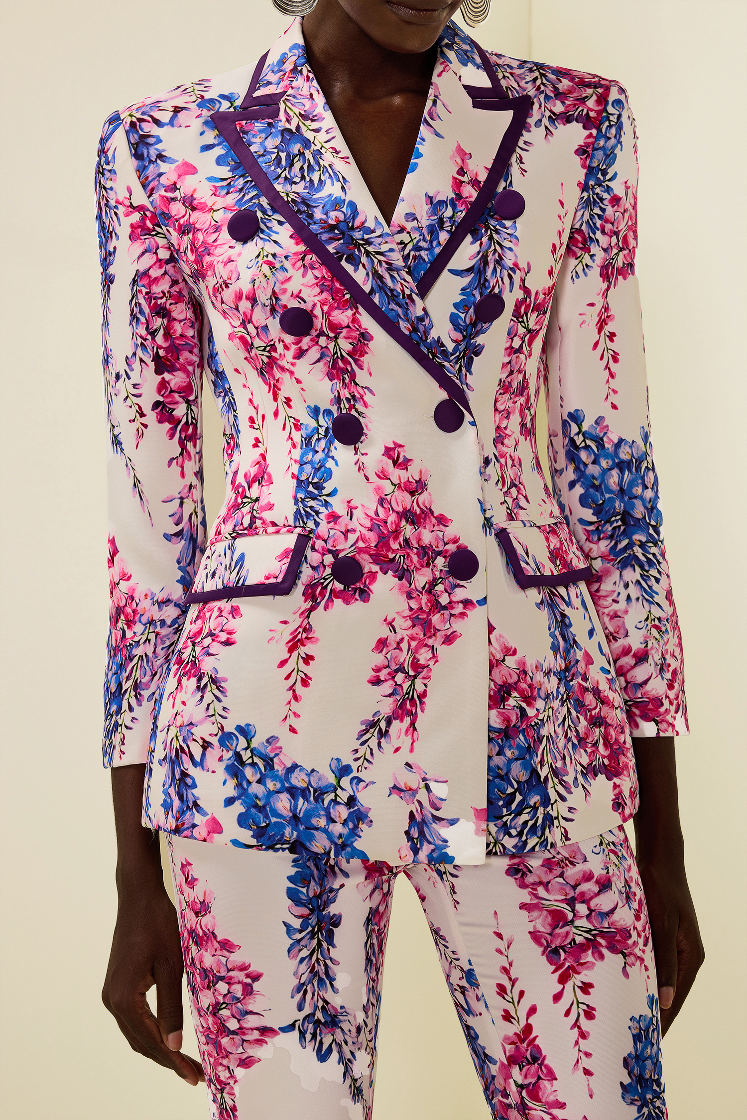 Floral Double Breasted Blazer & High Waist Pants Set