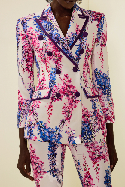 Floral Double Breasted Blazer & High Waist Pants Set