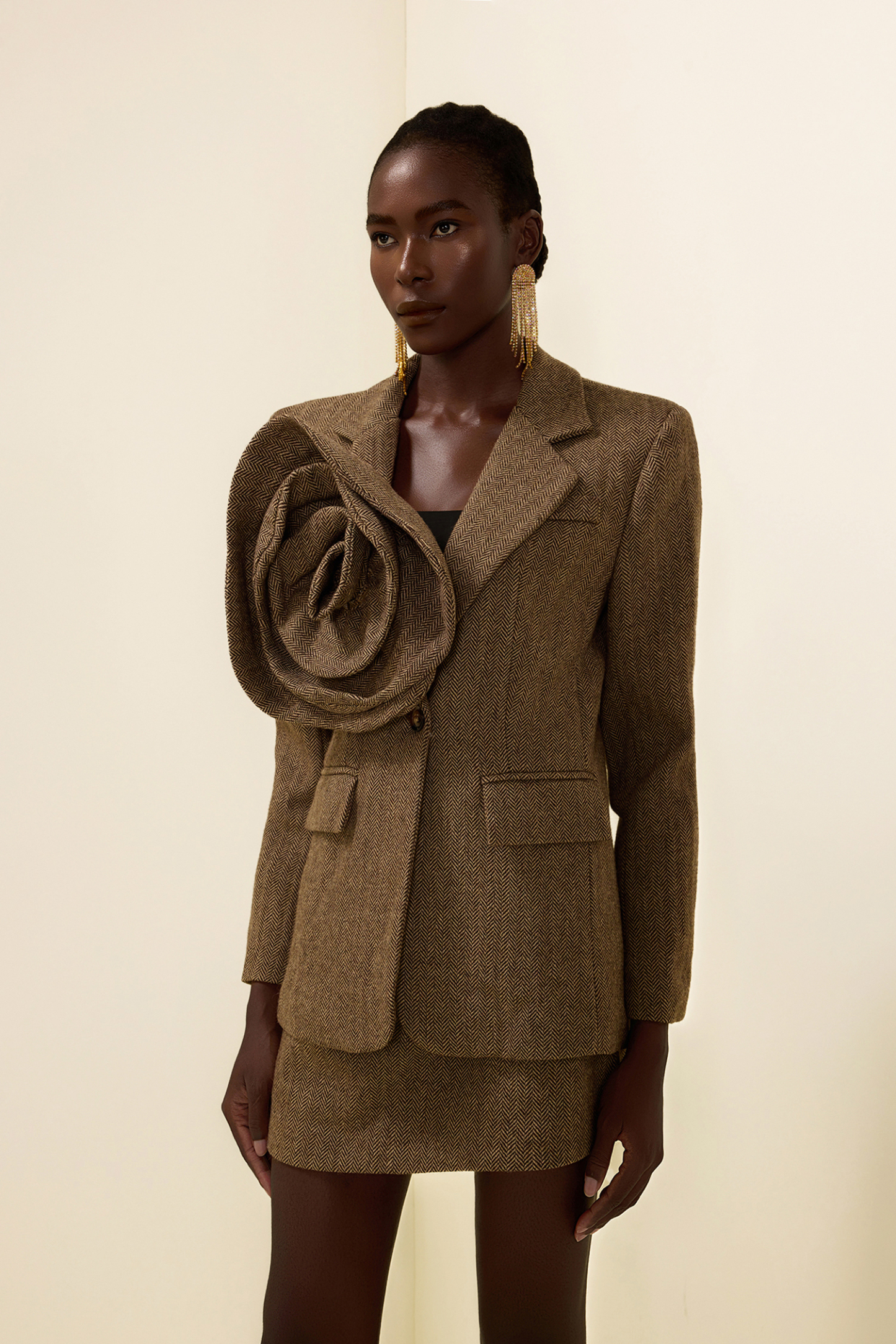 3D Floral Solid Long Sleeve Blazer