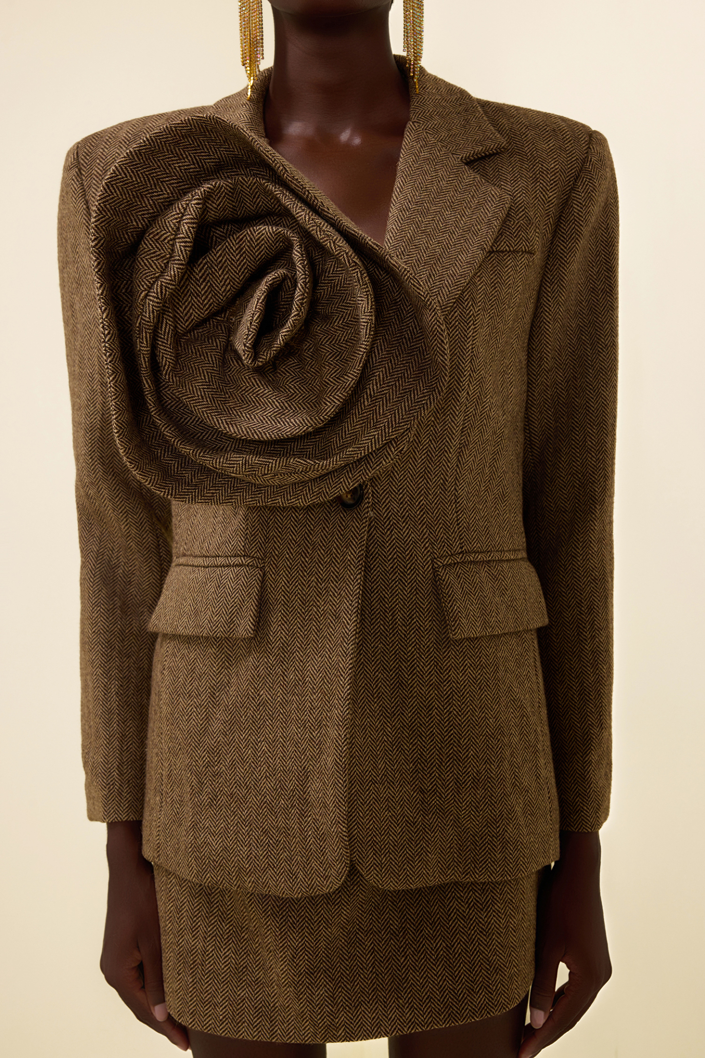 3D Floral Solid Long Sleeve Blazer