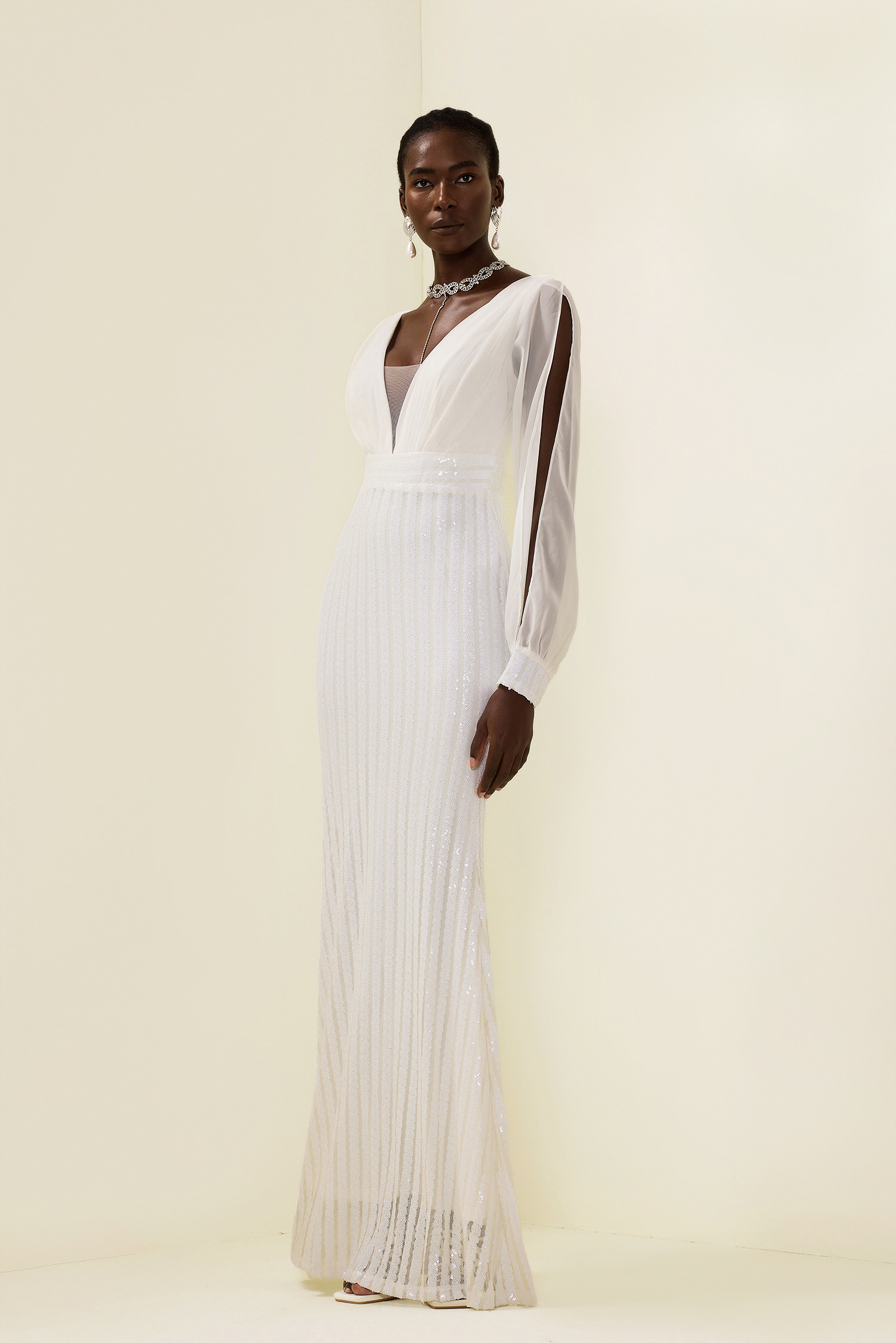 Solid Sequin Cut-Out Maxi Dress