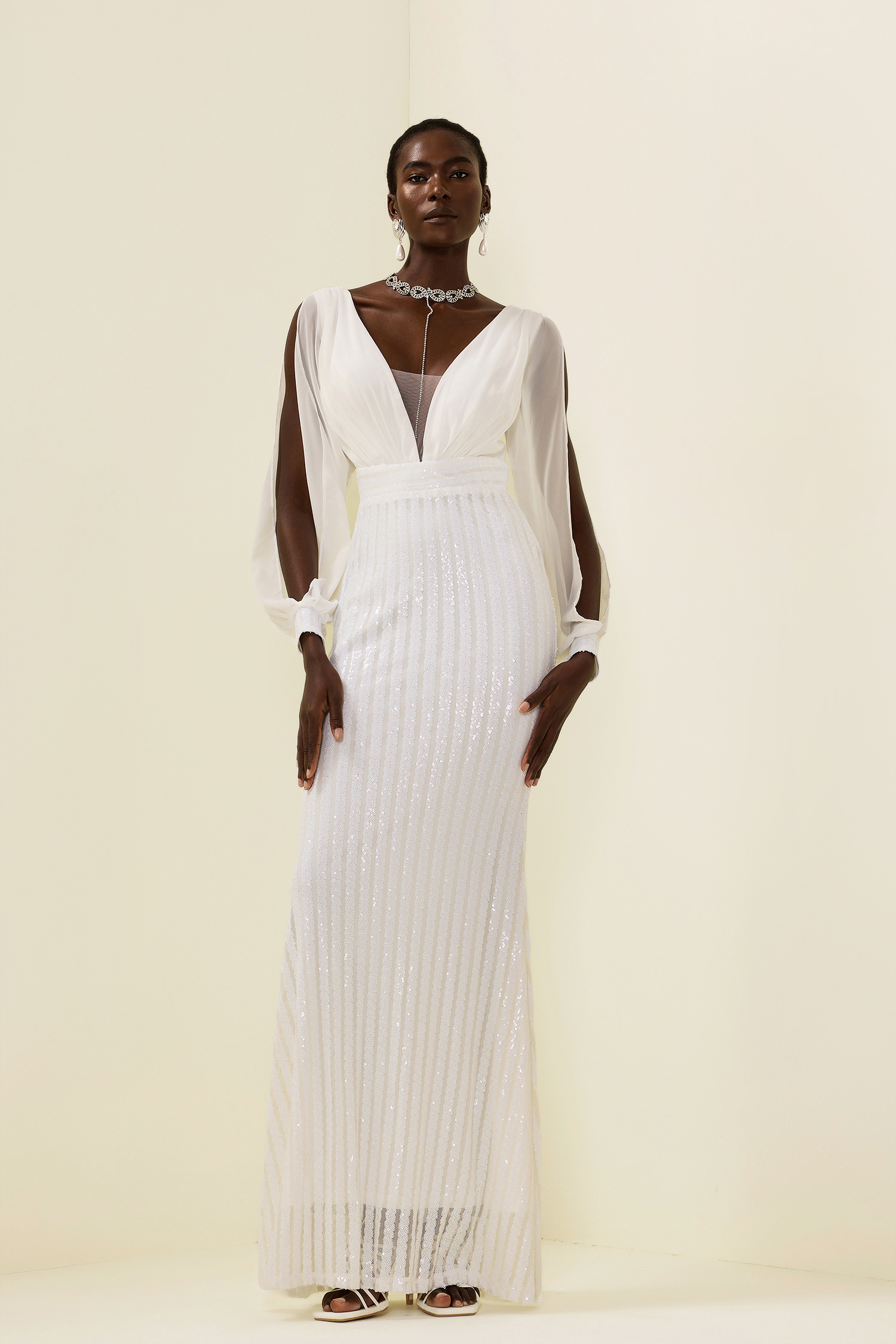 Solid Sequin Cut-Out Maxi Dress