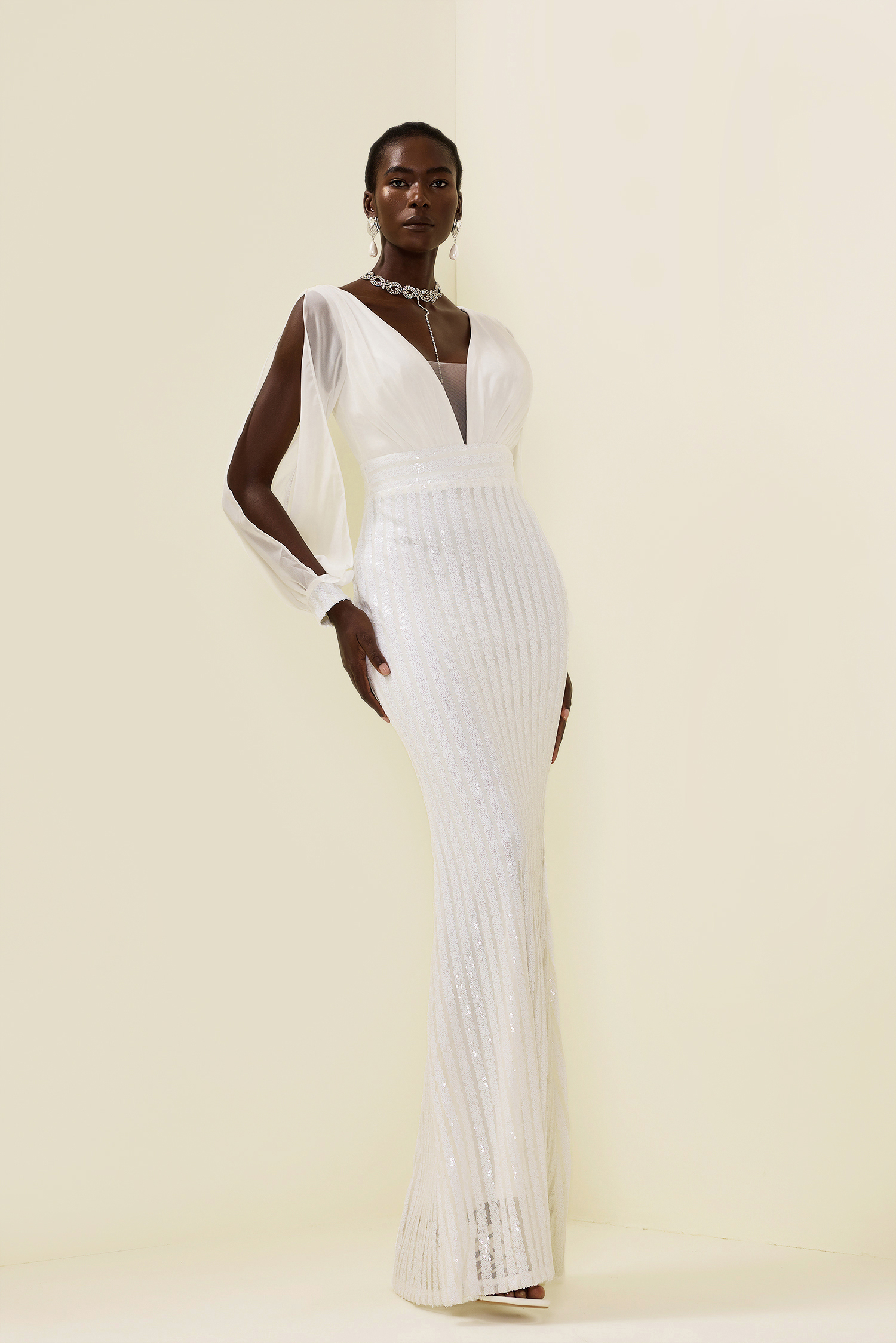 Solid Sequin Cut-Out Maxi Dress